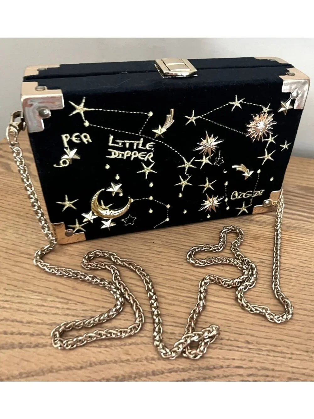 Velvet Evening Clutch Bag Celestial Star Moon Dipper Embroidery Crossbody Purse